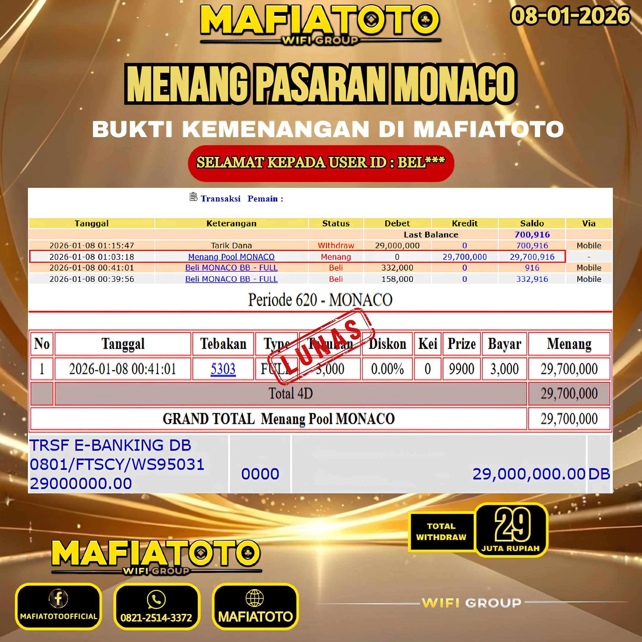 MAFIATOTO JACKPOT TOGEL PASARAN MONACO RP.29.000.000 - LUNAS ID : BEL***